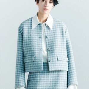 Frontrow Wconcept Tweed Jacket Blue White Plaid Wool M